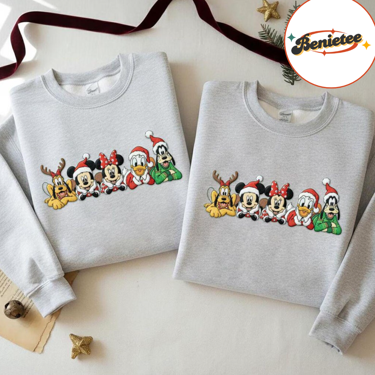 Embroidered Mickey And Friend Christmas Sweatshirt, Disney Christmas Embroidered Shirt, Mickey Minnie Donald Goofy Pluto Xmas, Disney Xmas