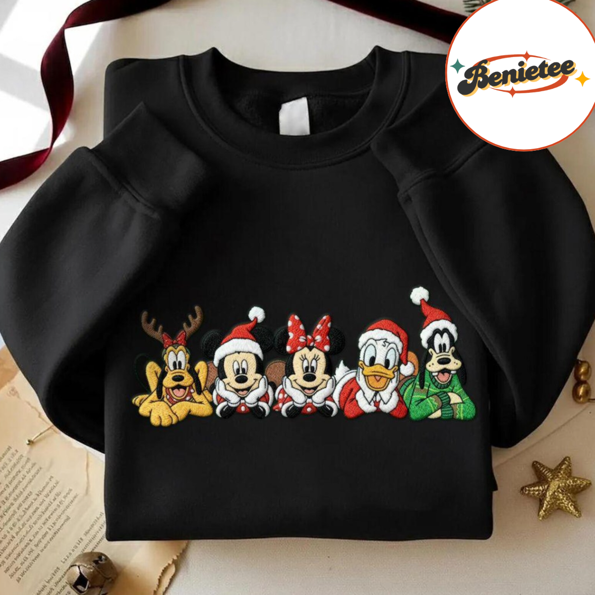 Embroidered Mickey And Friend Christmas Sweatshirt, Disney Christmas Embroidered Shirt, Mickey Minnie Donald Goofy Pluto Xmas, Disney Xmas