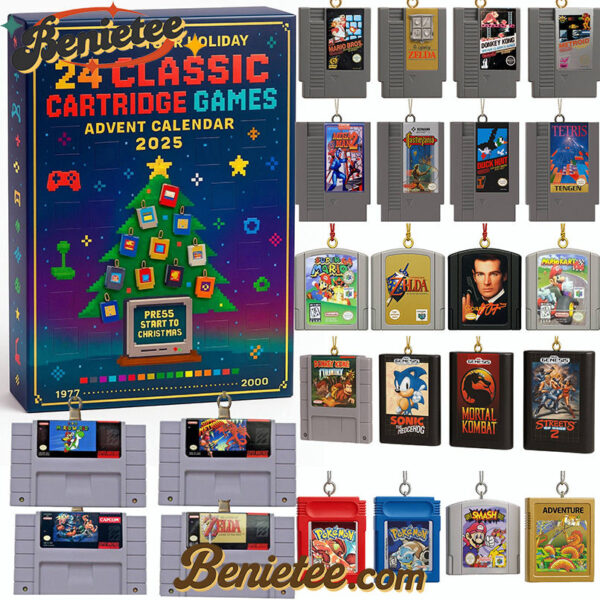 24 Classic Cartridge Game Advent Calendar 2025, Christmas Countdown Advent Calendar Gift Box with 24 Acrylic Ornaments