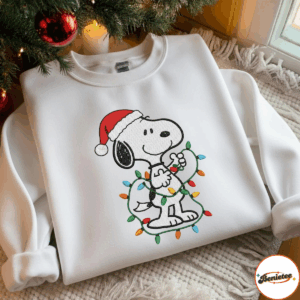 Cartoon Christmas Light Embroidered Sweatshirt, Cute Dog Christmas Sweater, Cozy Vintage Cartoon Holiday, Gift For Him
