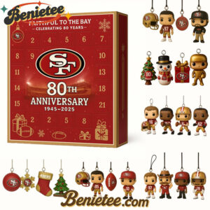 49ers 80th Anniversary 2025 Advent Calendar, Christmas Countdown Advent Calendar Gift Box with 24 Acrylic Ornaments