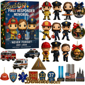 911 First Responder Memorial Advent Calendar, Christmas Countdown Advent Calendar Gift Box with 24 Acrylic Ornaments