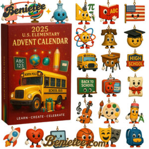 American K-12 Education Theme 2025 Advent Calendar, Christmas Countdown Advent Calendar Gift Box with 24 Acrylic Ornaments