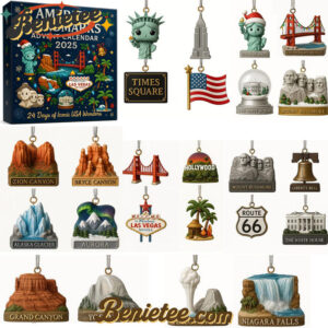 American Landmarks Advent Calendar 2025, Christmas Countdown Advent Calendar Gift Box with 24 Acrylic Ornaments
