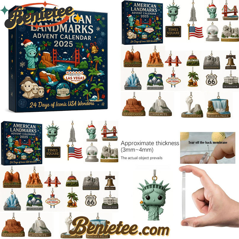 American Landmarks Advent Calendar 2025, Christmas Countdown Advent Calendar Gift Box with 24 Acrylic Ornaments