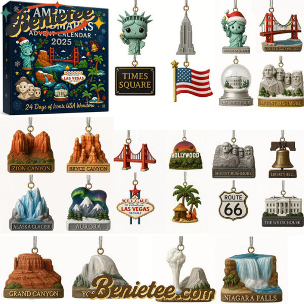 American Landmarks Advent Calendar 2025, Christmas Countdown Advent Calendar Gift Box with 24 Acrylic Ornaments