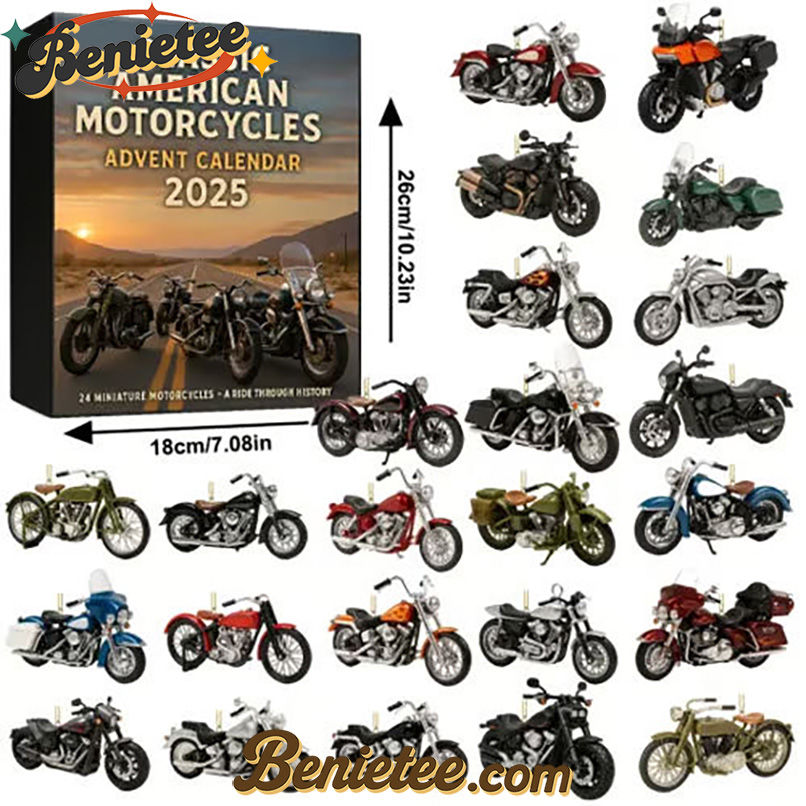 American Motorcycles Advent Calendar 2025, Christmas Countdown Advent Calendar Gift Box with 24 Acrylic Ornaments