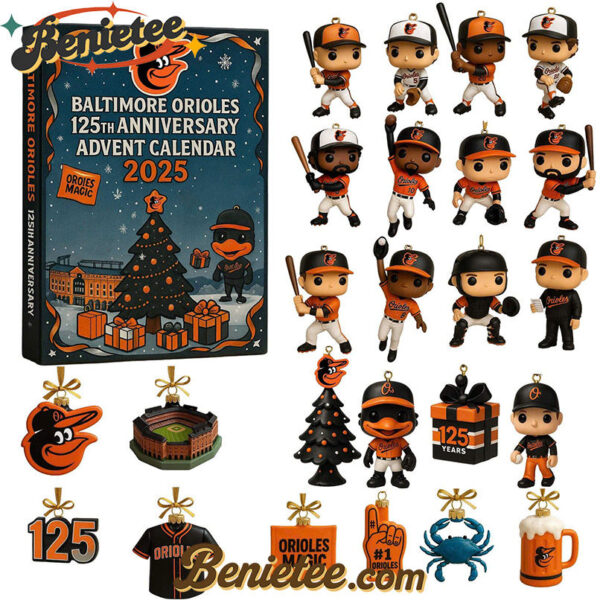 Baltimore Orioles Advent Calendar 2025 125TH ANNIVERSARY Christmas Gift, Christmas Idea, Christmas Countdown Advent Calendar Gift Box with 24 Acrylic Ornaments
