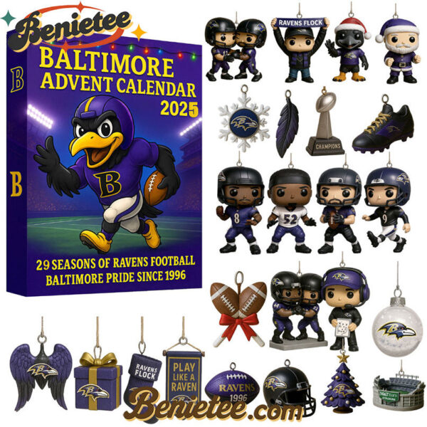 Baltimore Ravens Advent Calendar 2025 29TH ANNIVERSARY Christmas Gift, Christmas Idea, Christmas Countdown Advent Calendar Gift Box with 24 Acrylic Ornaments