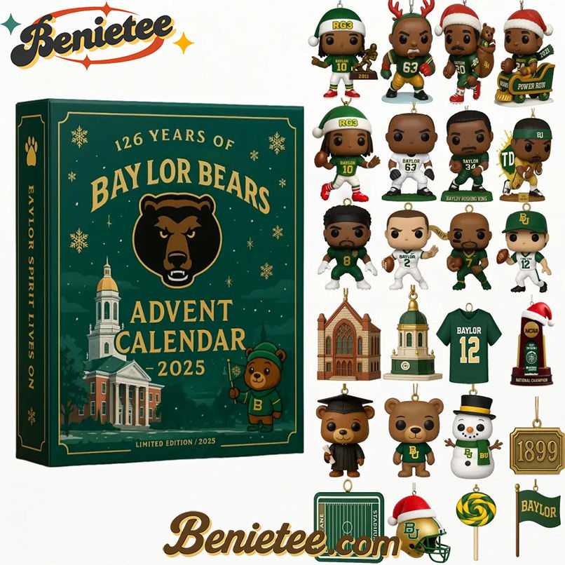 Baylor Bears Advent Calendar 2025, Christmas Countdown Advent Calendar Gift Box with 24 Acrylic Ornaments