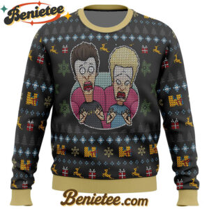 Beavis and Butthead Surprise Reaction Ugly Christmas Sweater