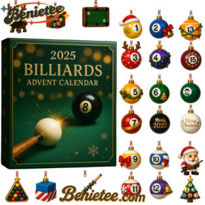 Billiards Themed 2025 Advent Calendar, Christmas Countdown Advent Calendar Gift Box with 24 Acrylic Ornaments