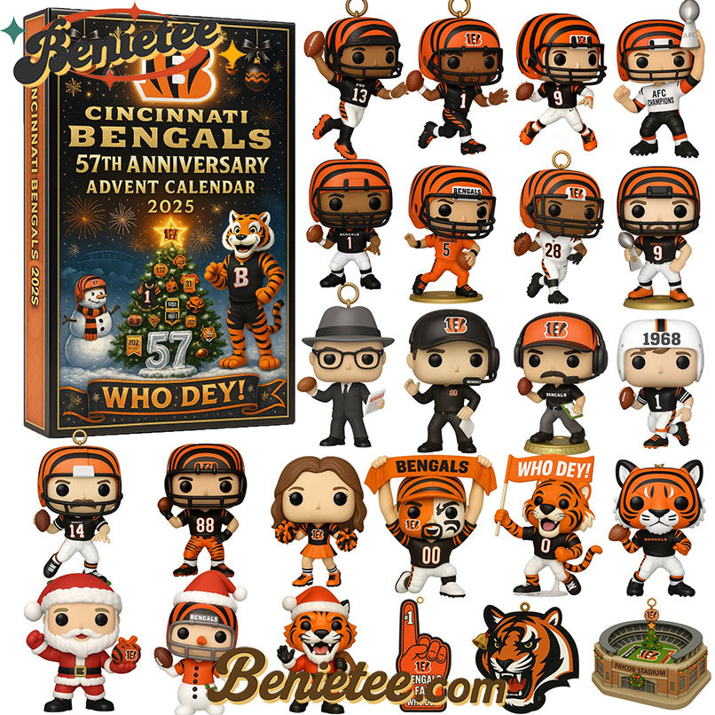 Cincinnati Bengals 2025 Advent Calendar 57th Anniversary CHRISTMAS GIFT, CHRISTMAS IDEA, Christmas Countdown Advent Calendar Gift Box with 24 Acrylic Ornaments