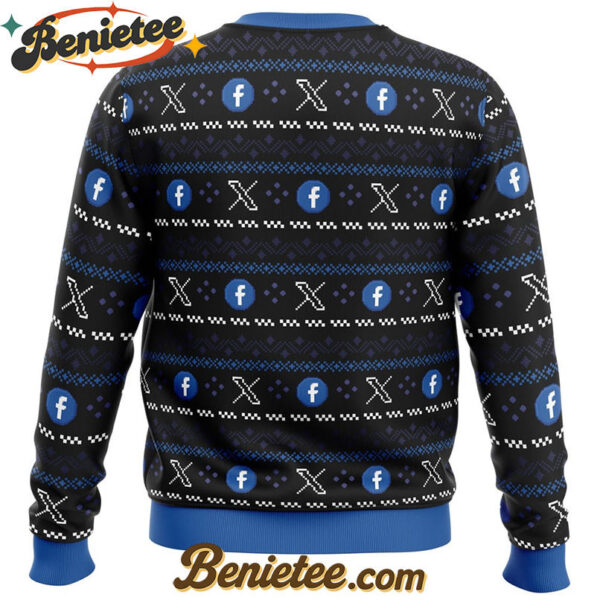 Cage Fighter Elun Mask vs.Mark Zuckerberg Funny Ugly Christmas Sweater