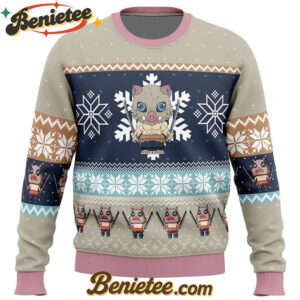 Chibi Christmas Inosuke Hashibira Demon Slayer Ugly Christmas Sweater