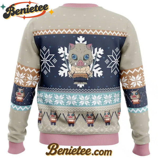 Chibi Christmas Inosuke Hashibira Demon Slayer Ugly Christmas Sweater