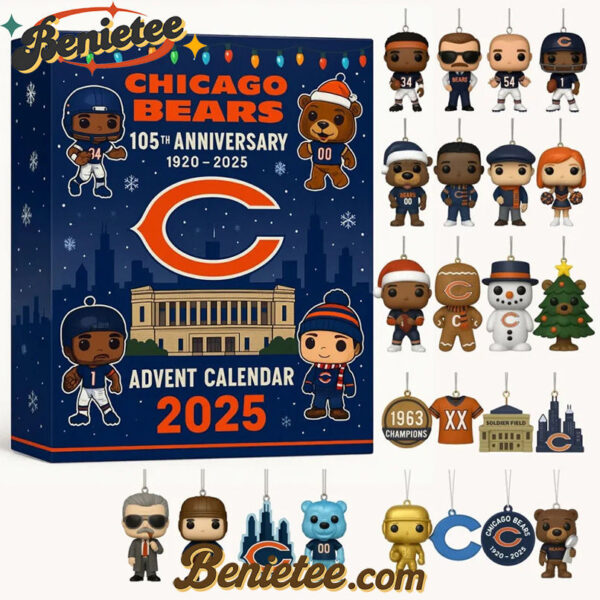 Chicago Bears 2025 Advent Calendar 105th anniversary (1920 “ 2025) Christmas Idea, Christmas Gift, Christmas Countdown Advent Calendar Gift Box with 24 Acrylic Ornaments