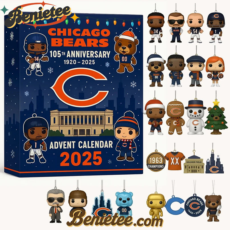 Chicago Bears Advent Calendar 2025 105th Anniversary Christmas Gift, Christmas Idea, Christmas Countdown Advent Calendar Gift Box with 24 Acrylic Ornaments