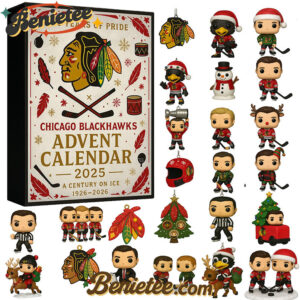 Chicago Blackhawks 100th Anniversary Advent Calendar, Christmas Countdown Advent Calendar Gift Box with 24 Acrylic Ornaments