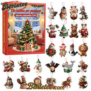 Christmas Pet Pendant Advent Caleandar 2025, Christmas Countdown Advent Calendar Gift Box with 24 Acrylic Ornaments