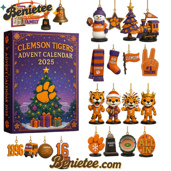 Clemson Tigers Advent Calendar, Christmas Countdown Advent Calendar Gift Box with 24 Acrylic Ornaments