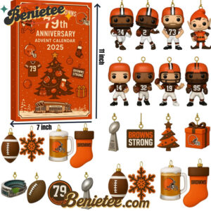 Cleveland Browns 79th Anniversary Advent Calendar, Christmas Countdown Advent Calendar Gift Box with 24 Acrylic Ornaments