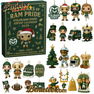 Colorado State Rams 132nd Anniversary Advent Calendar, Christmas Countdown Advent Calendar Gift Box with 24 Acrylic Ornaments
