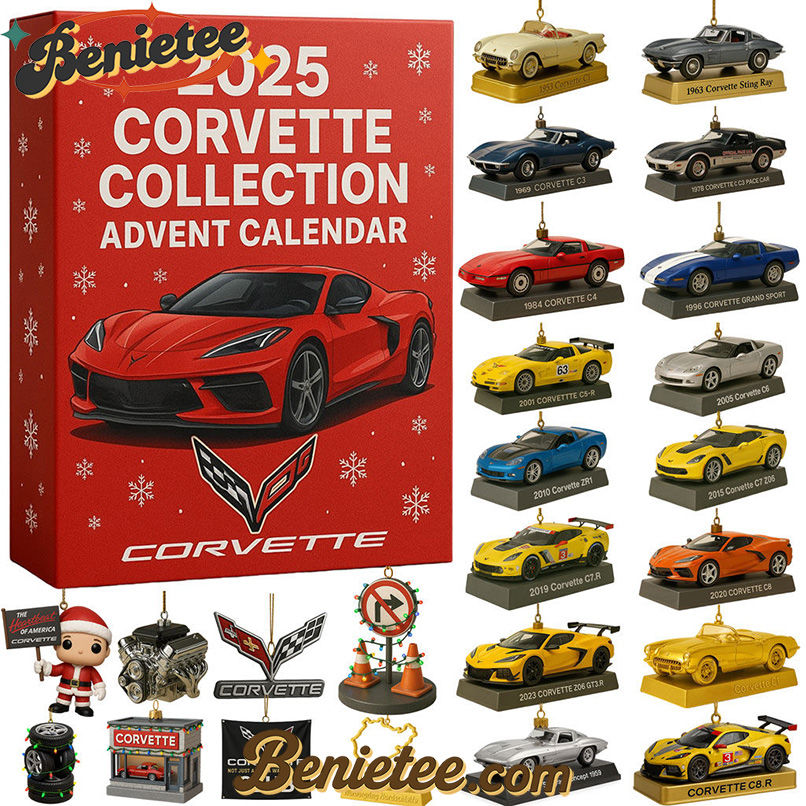 Corvette Car Collect Advent Calendar 2025, Christmas Countdown Advent Calendar Gift Box with 24 Acrylic Ornaments