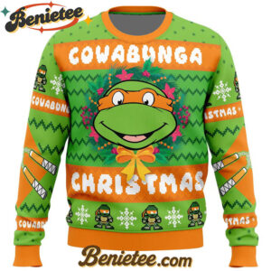 Cowabunga Michaelangelo Christmas Teenage Mutant Ninja Turtles Ugly Christmas Sweater