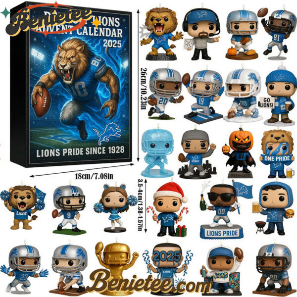 Detroit Lions Advent Calendar 2025, Christmas Countdown Advent Calendar Gift Box with 24 Acrylic Ornaments