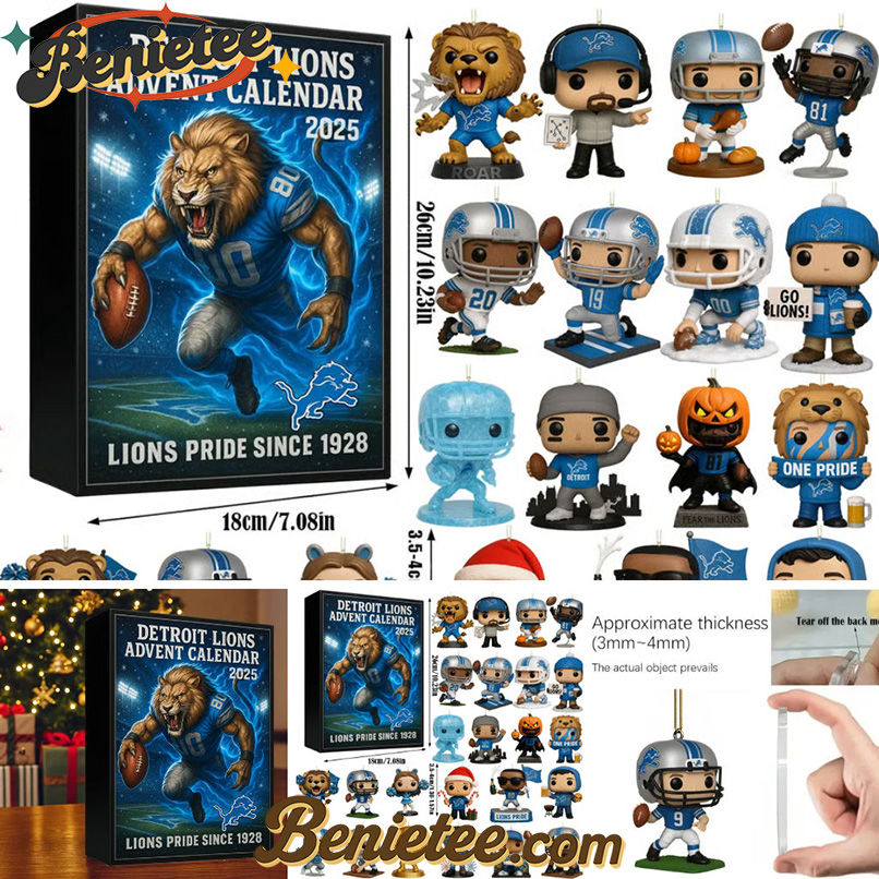 Detroit Lions Advent Calendar 2025, Christmas Countdown Advent Calendar Gift Box with 24 Acrylic Ornaments