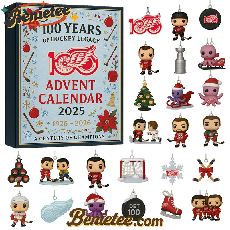 Detroit Red Wings 100th Anniversary Advent Calendar 2025, Christmas Countdown Advent Calendar Gift Box with 24 Acrylic Ornaments