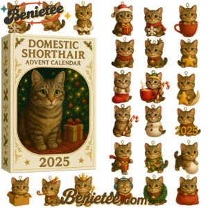 Domestic Bobtail Cat 2025 Advent Calendar, Christmas Countdown Advent Calendar Gift Box with 24 Acrylic Ornaments