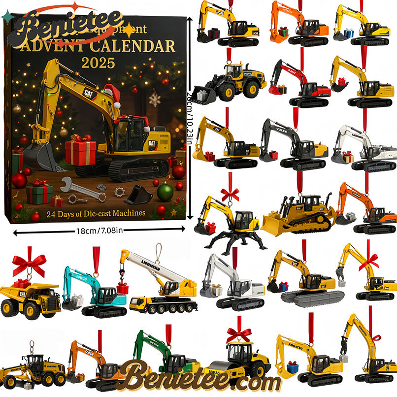 Excavator Die-Cast Machines Advent Calendar 2025, Christmas Countdown Advent Calendar Gift Box with 24 Acrylic Ornaments