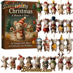 Felt Mouse Advent Calendar 2025, Christmas Countdown Advent Calendar Gift Box with 24 Acrylic Ornaments