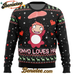 Ghibli Ponyo Loves Ham Ugly Christmas Sweater