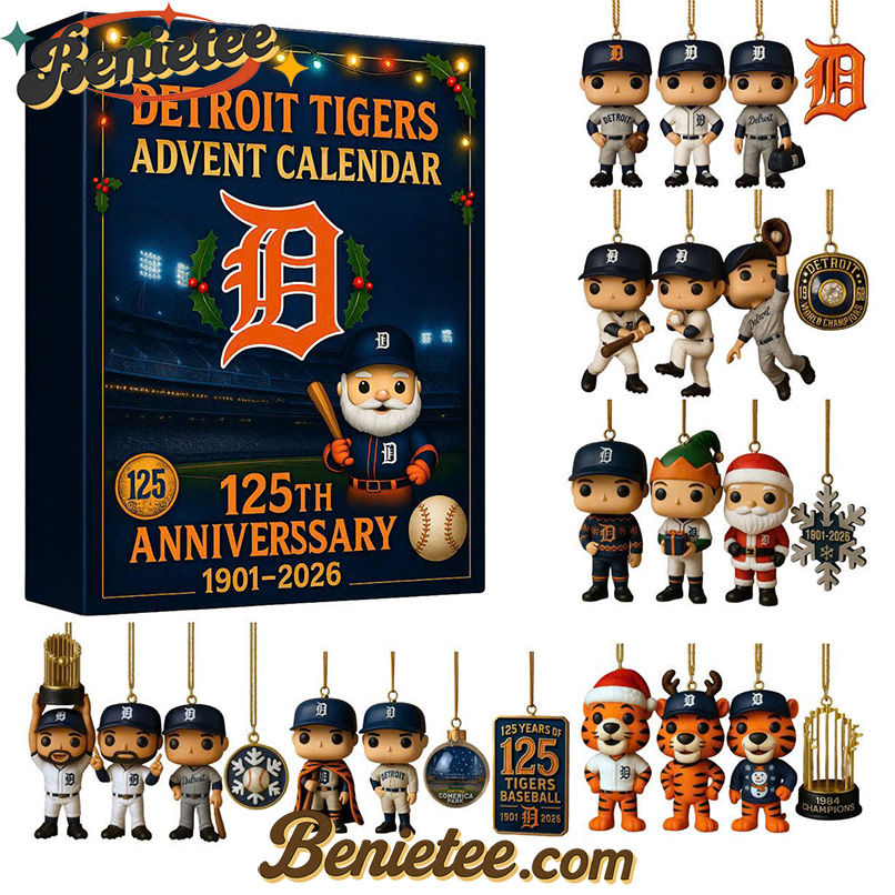 HOT Detroit Tigers Advent Calendar 2025 125th Anniversary Christmas Gift, Christmas Idea, Christmas Countdown Advent Calendar Gift Box with 24 Acrylic Ornaments