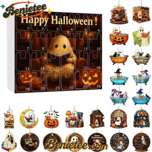 Halloween Advent Calendar with Ghost Ornaments-24 Days of Festive Fun!, Christmas Countdown Advent Calendar Gift Box with 24 Acrylic Ornaments