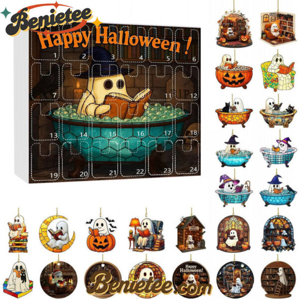 Halloween Advent Calendar with Ghost Ornaments-24 Days of Festive Fun!, Christmas Countdown Advent Calendar Gift Box with 24 Acrylic Ornaments