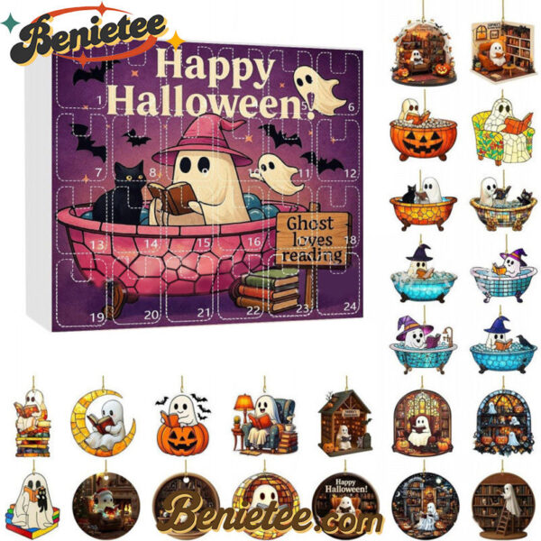 Halloween Advent Calendar with Ghost Ornaments-24 Days of Festive Fun!, Christmas Countdown Advent Calendar Gift Box with 24 Acrylic Ornaments