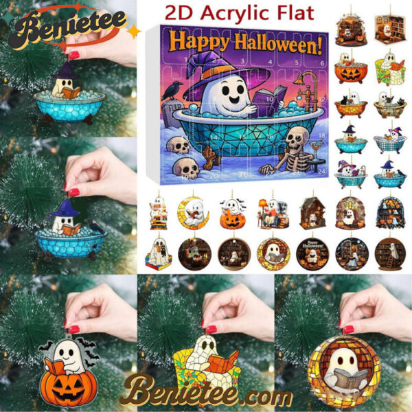 Halloween Advent Calendar with Ghost Ornaments-24 Days of Festive Fun!, Christmas Countdown Advent Calendar Gift Box with 24 Acrylic Ornaments