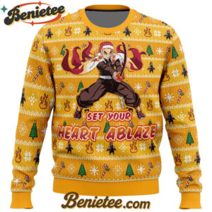 Heart Ablaze Rengoku Demon Slayer Christmas Sweater