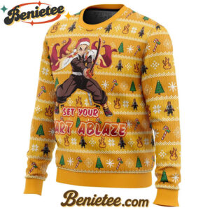 Heart Ablaze Rengoku Demon Slayer Christmas Sweater