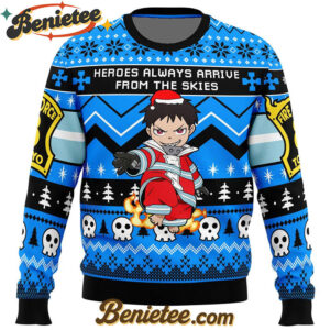 Heroes Always Arrive Fire Force Ugly Christmas Sweater