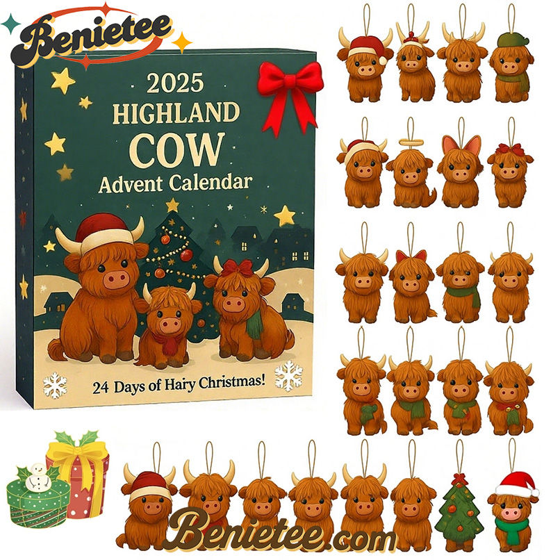 Highland Cow Advent Calendar 2025, Christmas Countdown Advent Calendar Gift Box with 24 Acrylic Ornaments