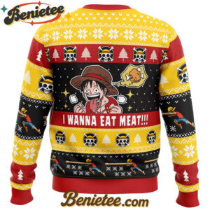 I Want To Eat Meat Luffy One Piece Ugly Christmas Sweater