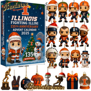 Illinois Fighting Illini 135th Anniversary 2025 Advent Calendar, Christmas Countdown Advent Calendar Gift Box with 24 Acrylic Ornaments