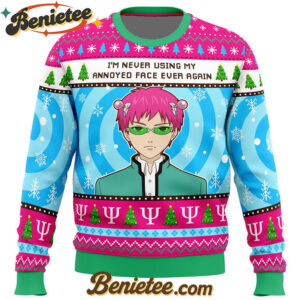 I'm Never Using The Disastrous Life of Saiki K Ugly Christmas Sweater