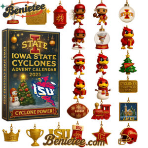 Iowa State Cyclones 2025 Advent Calendar, Christmas Countdown Advent Calendar Gift Box with 24 Acrylic Ornaments
