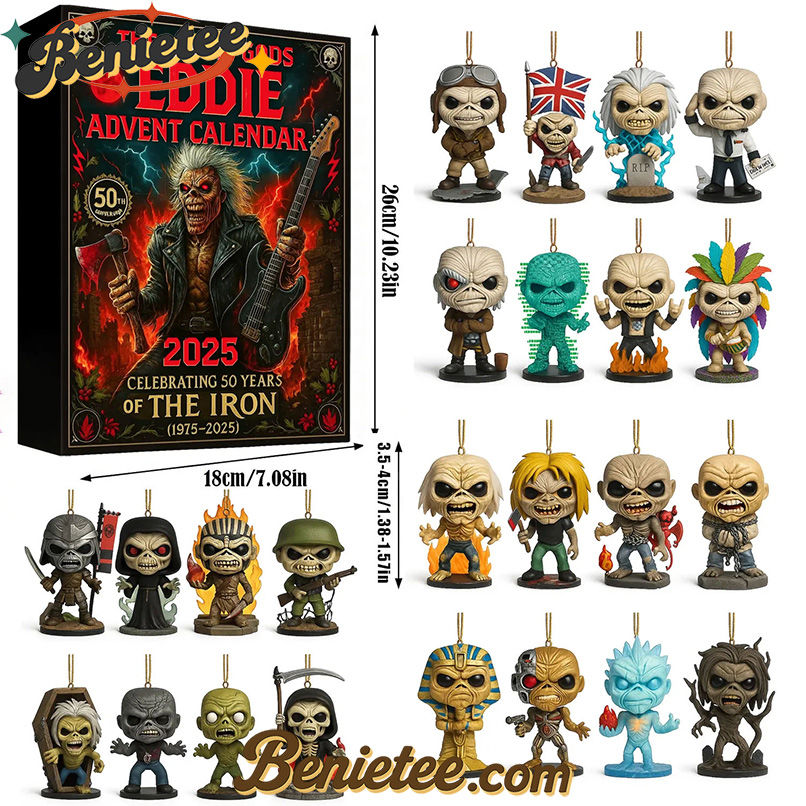 Iron Maiden Eddie Advent Calendar 2025, Christmas Countdown Advent Calendar Gift Box with 24 Acrylic Ornaments
